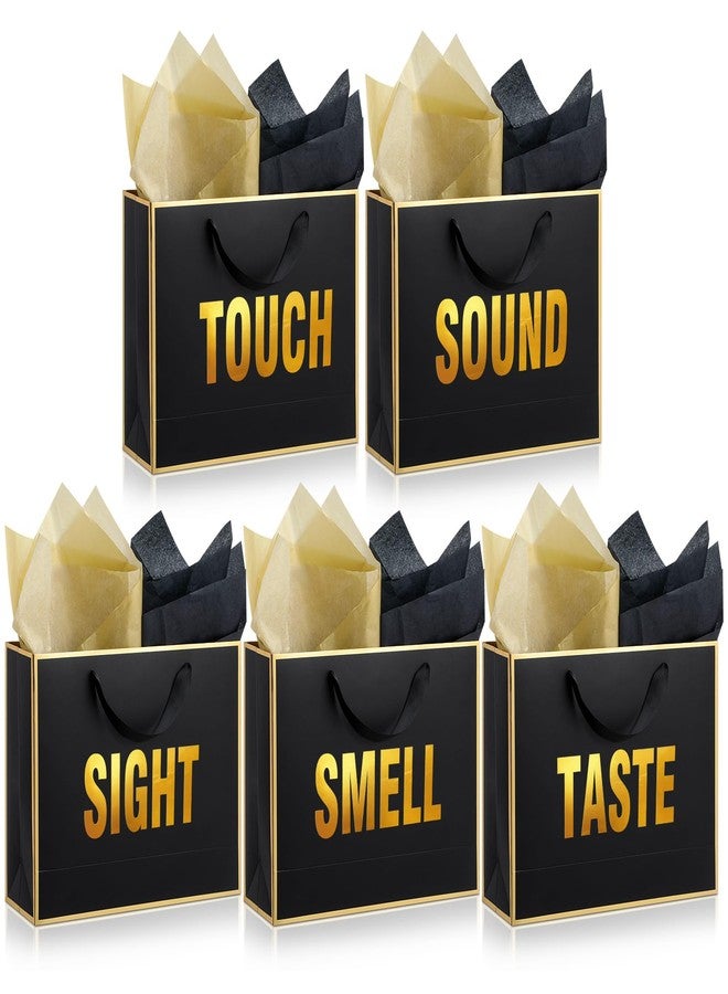Kolldenn 5 Senses Gift Bags for Him Her Five Senses Gift Bag with Ribbon Handles and Tissue Paper Present Wrappings for Valentine Wedding Birthday Mothers Day(Black,11.8 x 10 x 4 Inch) - Image 1